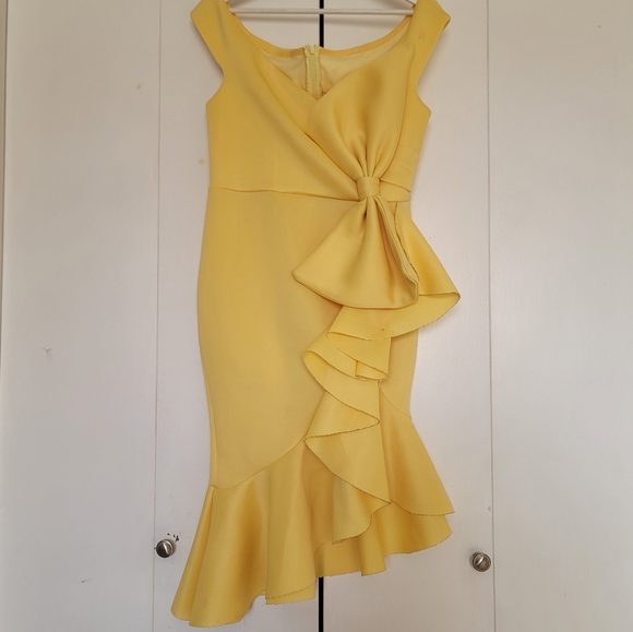 Stylish Off Shoulder Bodycon Dress in Yellow Size Large - Picture 2 of 6